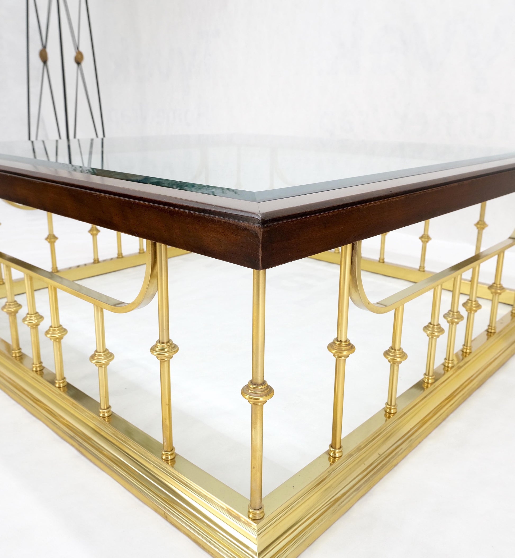 EstablishedLines Fireplace Area Style Metal Base Midcentury Square Glass Top Coffee Table Mint!