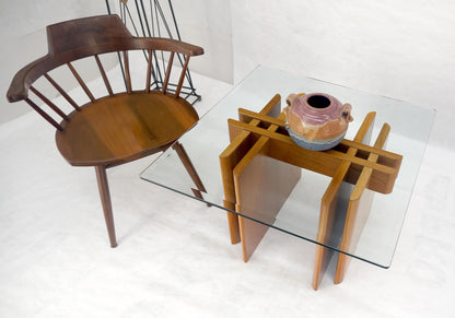 EstablishedLines Pair Danish Teak Mid Century Modern Glass Tops End Side Lamp Tables Stands Mint