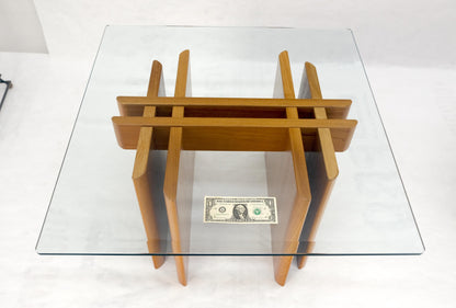 EstablishedLines Pair Danish Teak Mid Century Modern Glass Tops End Side Lamp Tables Stands Mint