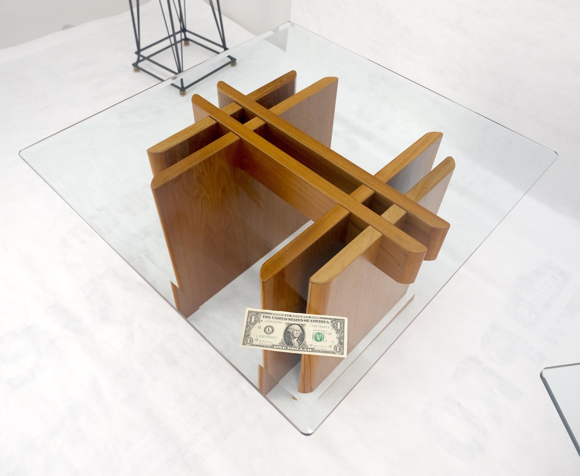 EstablishedLines Pair Danish Teak Mid Century Modern Glass Tops End Side Lamp Tables Stands Mint