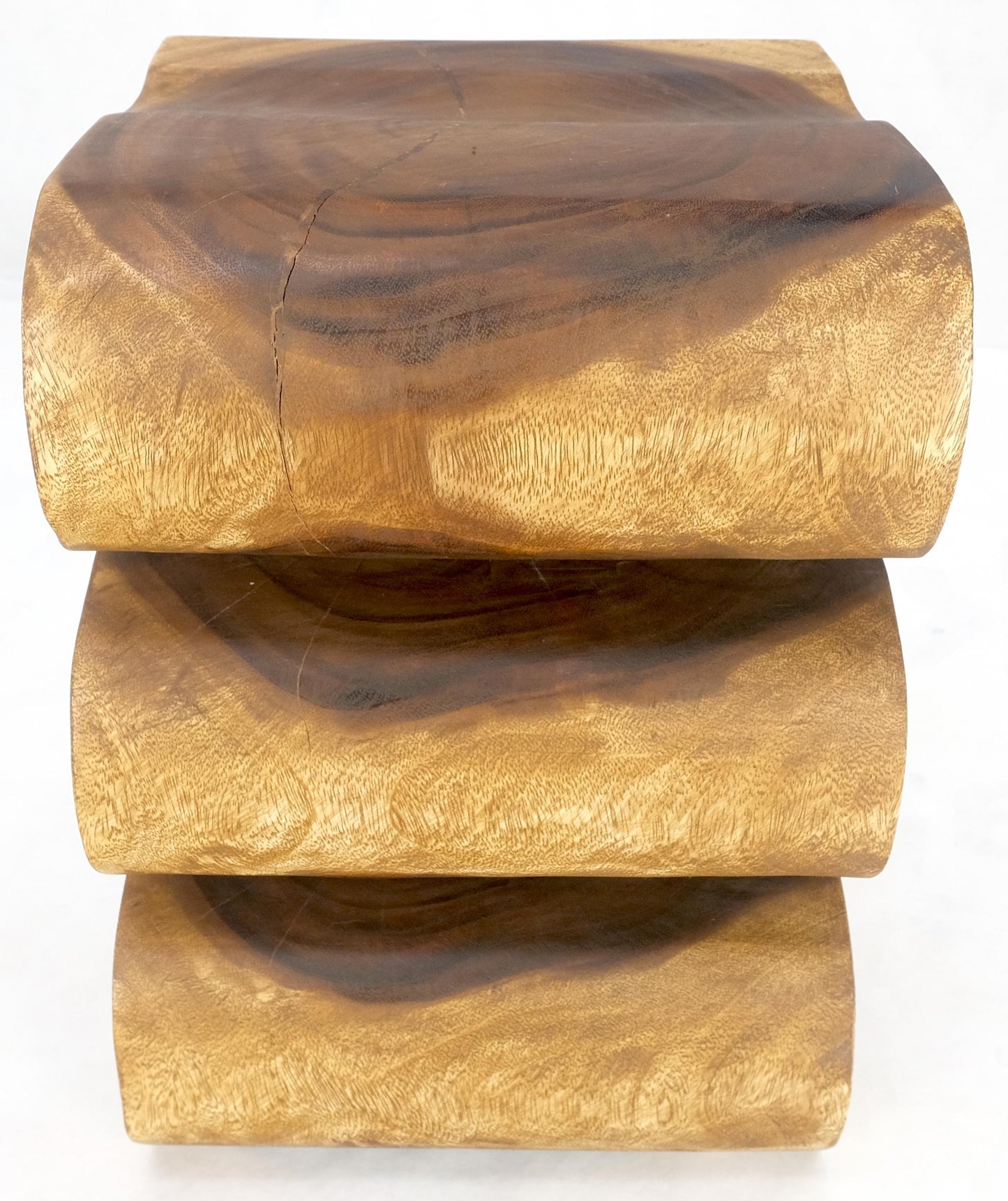 EstablishedLines Snake Shape One Piece Carved Solid Walnut Square Top Stool Side Table Stand MINT
