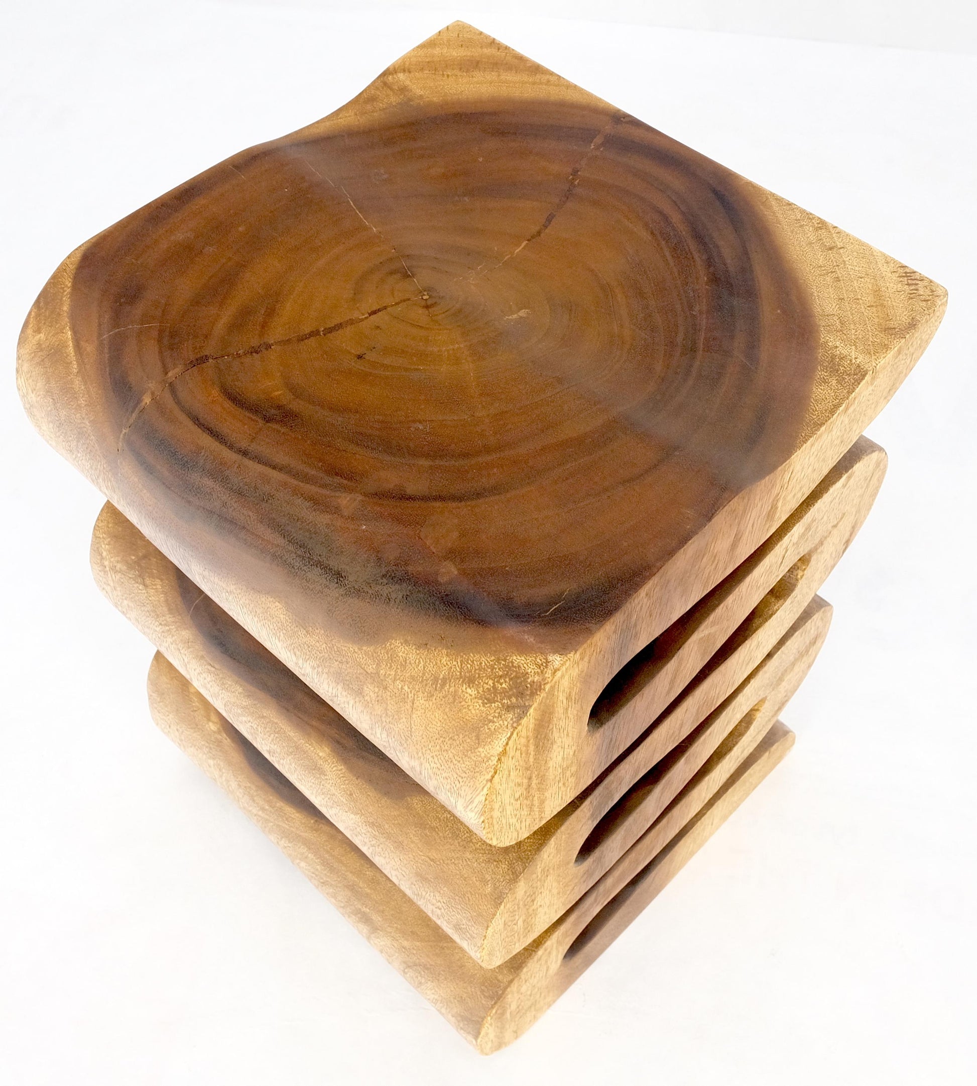 EstablishedLines Snake Shape One Piece Carved Solid Walnut Square Top Stool Side Table Stand MINT