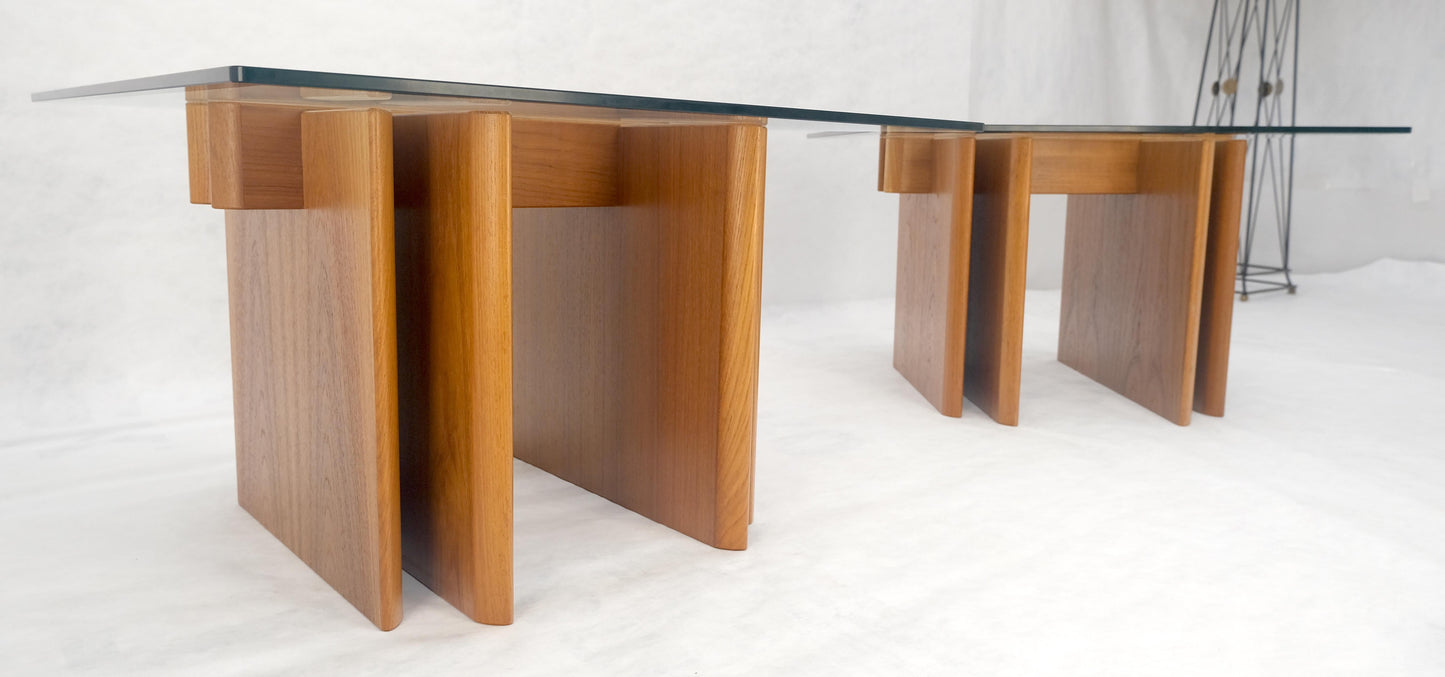 EstablishedLines Pair Danish Teak Mid Century Modern Glass Tops End Side Lamp Tables Stands Mint