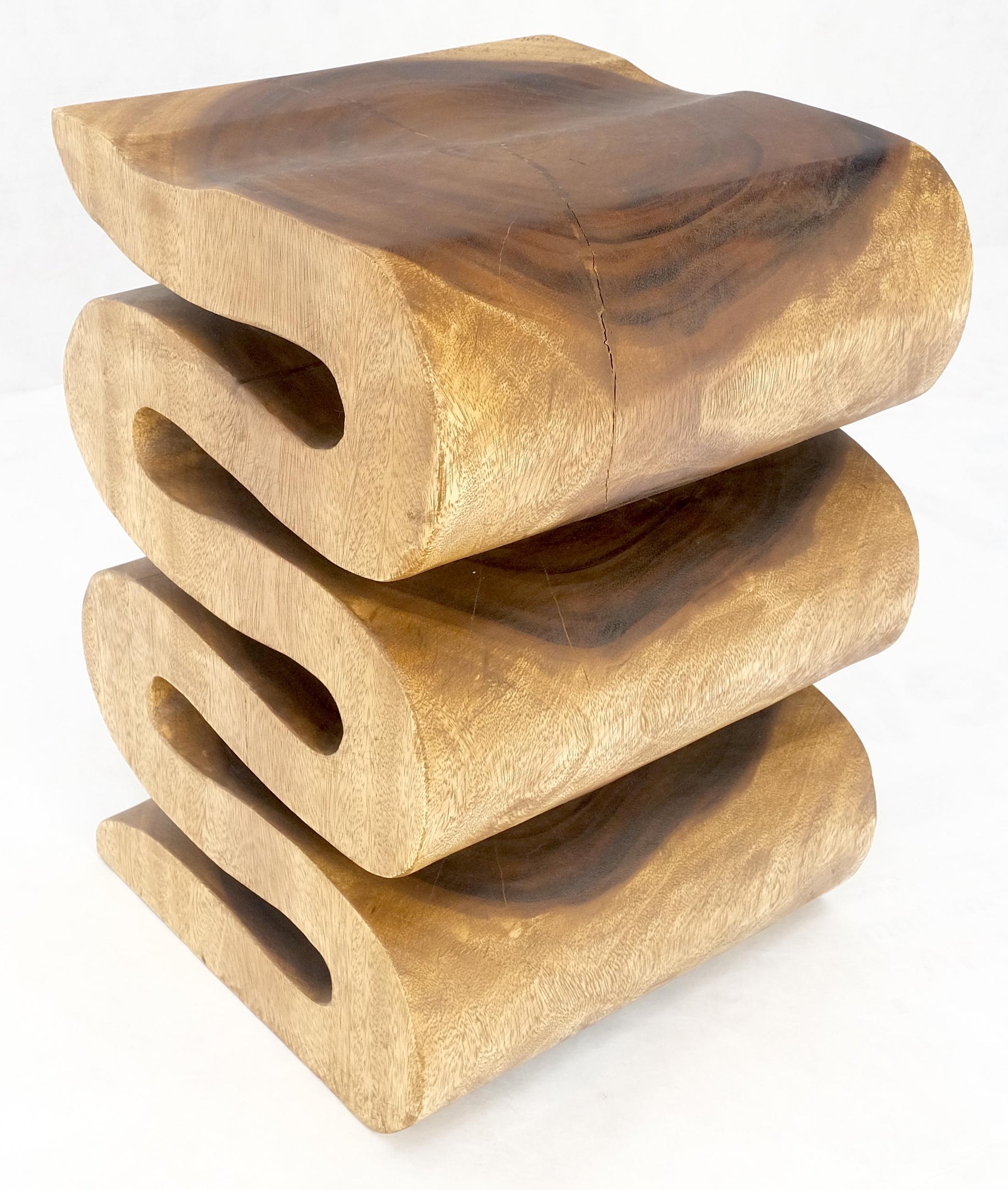 EstablishedLines Snake Shape One Piece Carved Solid Walnut Square Top Stool Side Table Stand MINT
