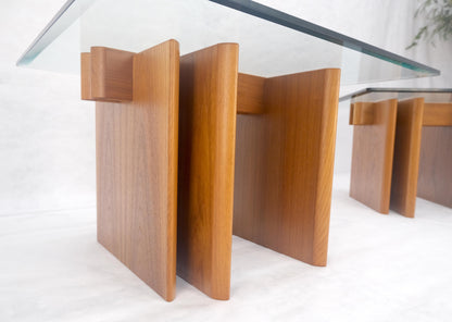 EstablishedLines Pair Danish Teak Mid Century Modern Glass Tops End Side Lamp Tables Stands Mint