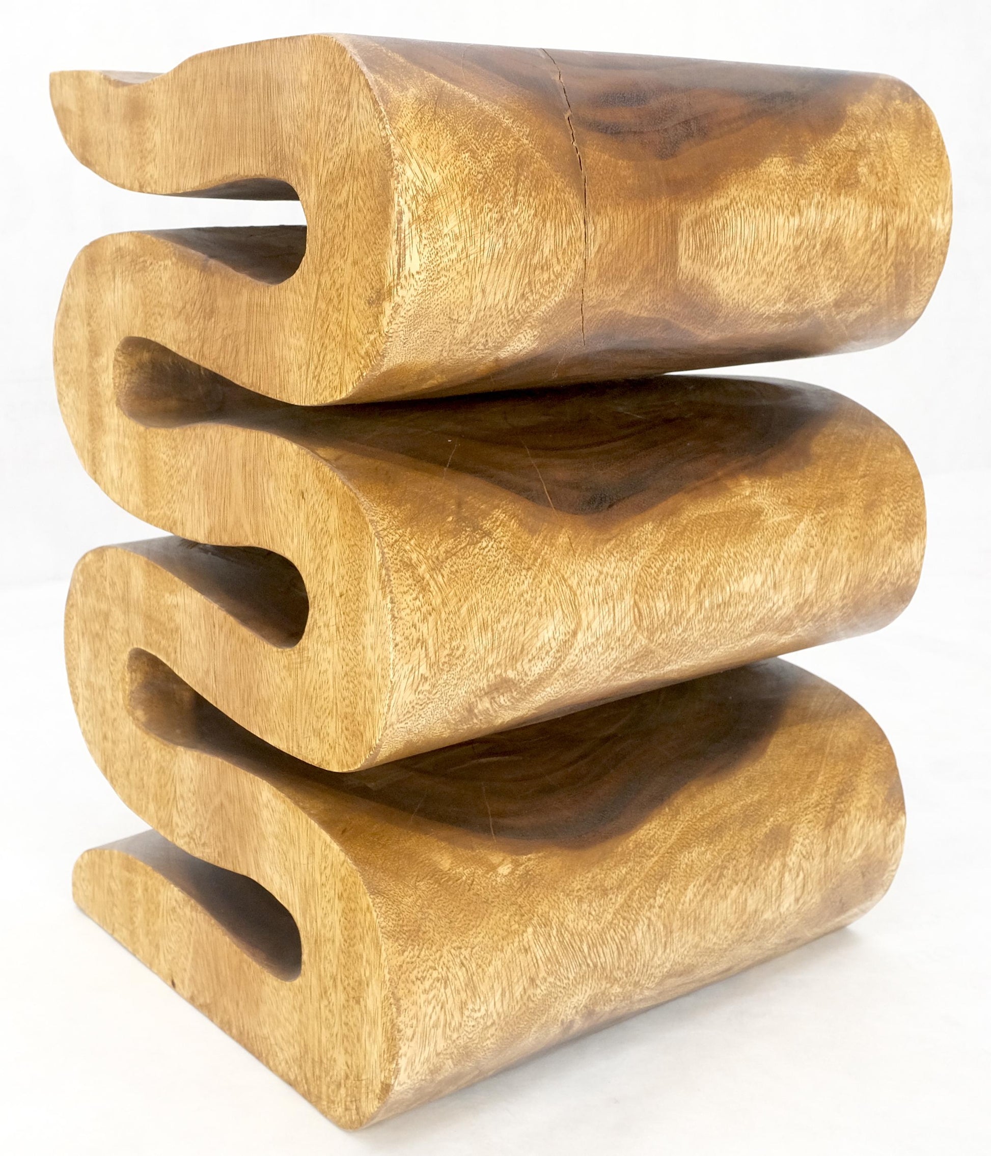 EstablishedLines Snake Shape One Piece Carved Solid Walnut Square Top Stool Side Table Stand MINT