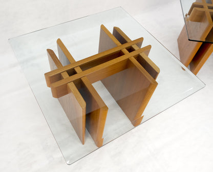 EstablishedLines Pair Danish Teak Mid Century Modern Glass Tops End Side Lamp Tables Stands Mint