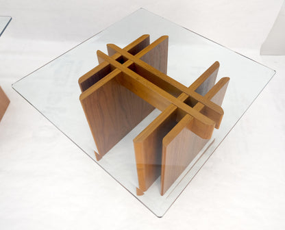 EstablishedLines Pair Danish Teak Mid Century Modern Glass Tops End Side Lamp Tables Stands Mint