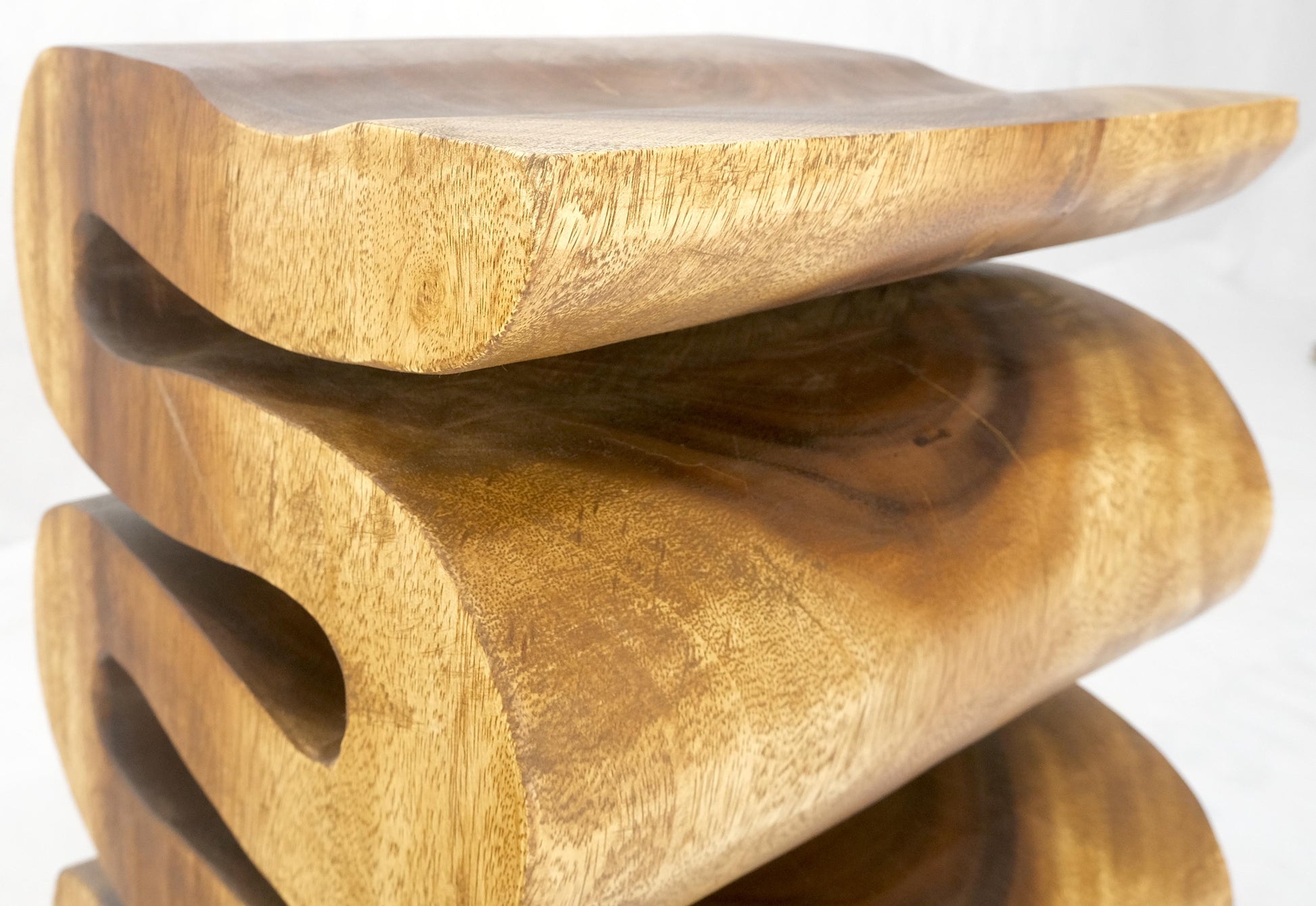 EstablishedLines Snake Shape One Piece Carved Solid Walnut Square Top Stool Side Table Stand MINT