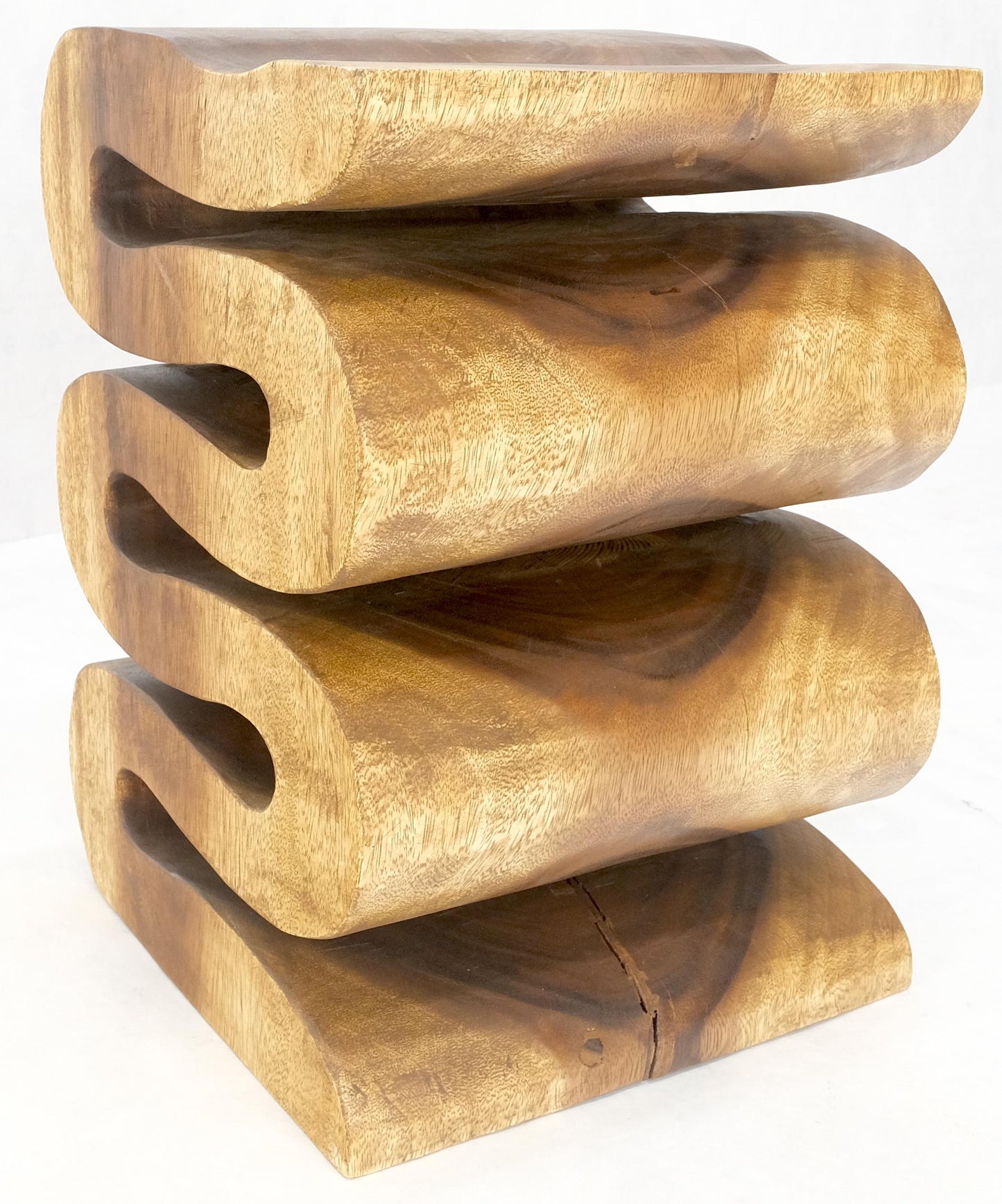 EstablishedLines Snake Shape One Piece Carved Solid Walnut Square Top Stool Side Table Stand MINT