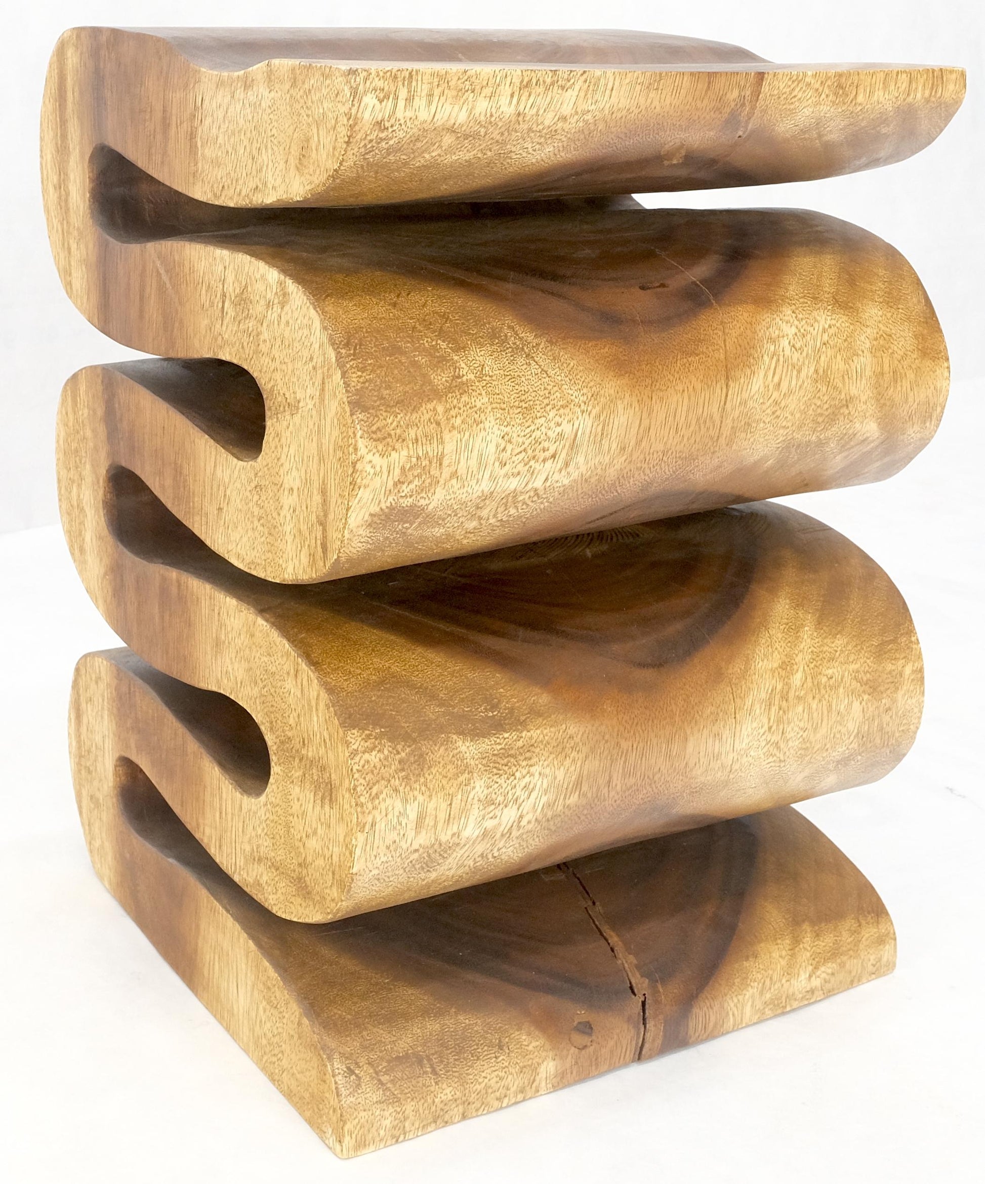 EstablishedLines Snake Shape One Piece Carved Solid Walnut Square Top Stool Side Table Stand MINT