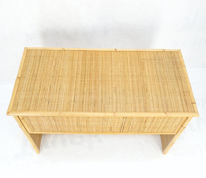 Mid-Century Modern Bamboo Rattan Cane Two Drawers Brass Pulls Decorative Desk