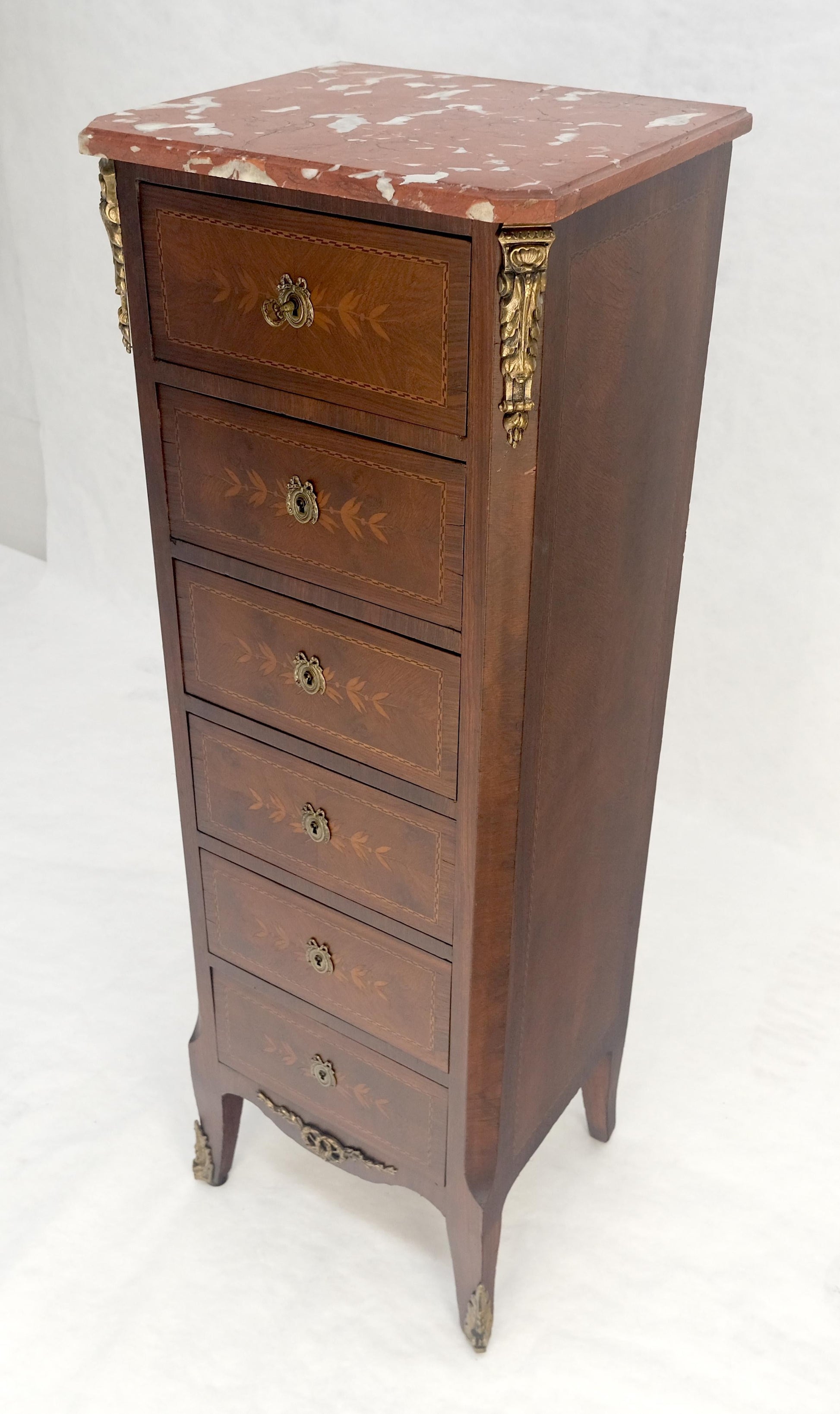 EstablishedLines Rouge Marble Top 6 Drawers w/ Dovetails French Louis XV Lingerie Chest Dresser
