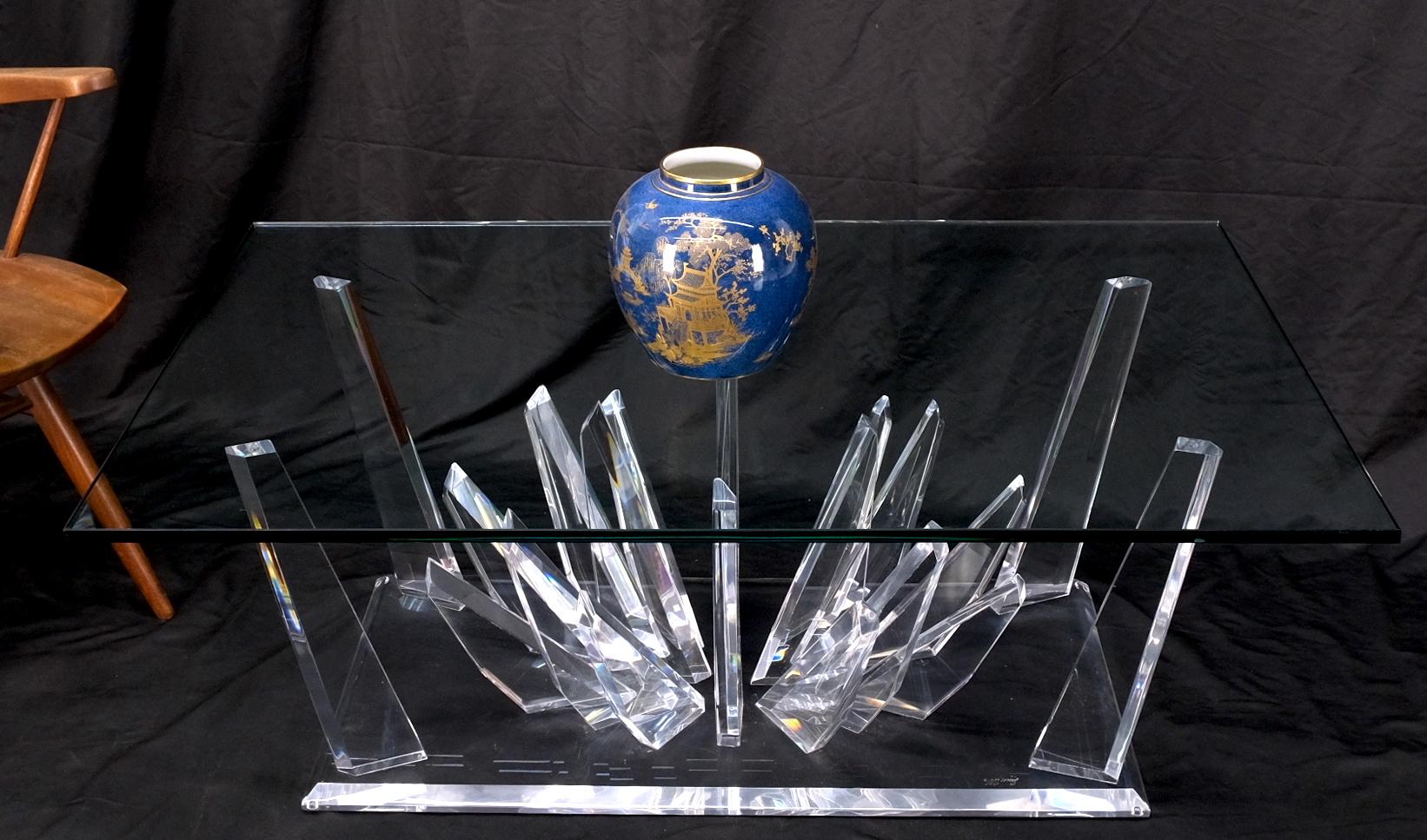 EstablishedLines Lucite "Ice Crystals" Base Rectangle Glass Top Mid-Century Modern Coffee Table
