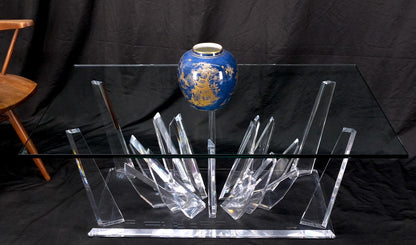 EstablishedLines Lucite "Ice Crystals" Base Rectangle Glass Top Mid-Century Modern Coffee Table