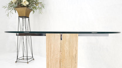 EstablishedLines Hexagon Italian Travertine Base Glass Rond Top Mid-Century Modern Dining Table