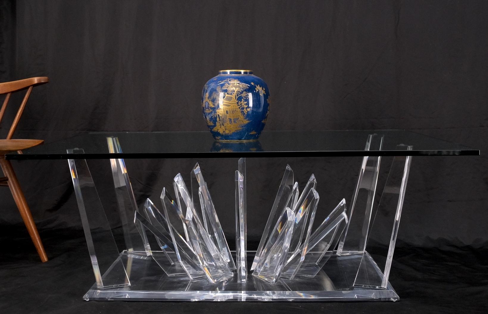EstablishedLines Lucite "Ice Crystals" Base Rectangle Glass Top Mid-Century Modern Coffee Table