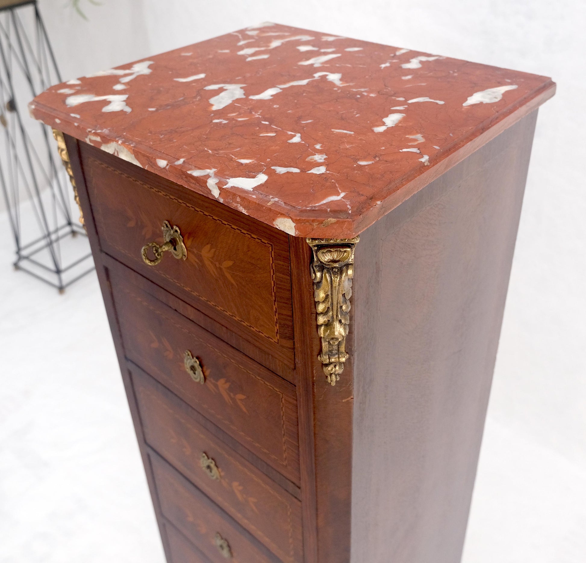 EstablishedLines Rouge Marble Top 6 Drawers w/ Dovetails French Louis XV Lingerie Chest Dresser