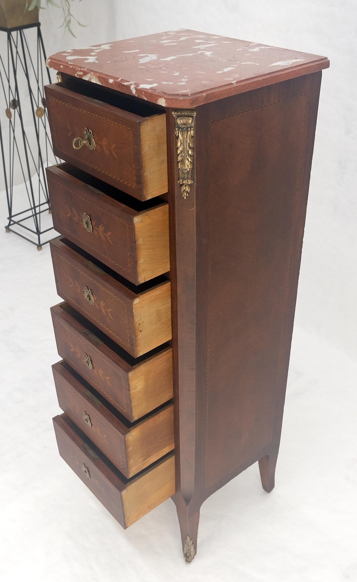 EstablishedLines Rouge Marble Top 6 Drawers w/ Dovetails French Louis XV Lingerie Chest Dresser