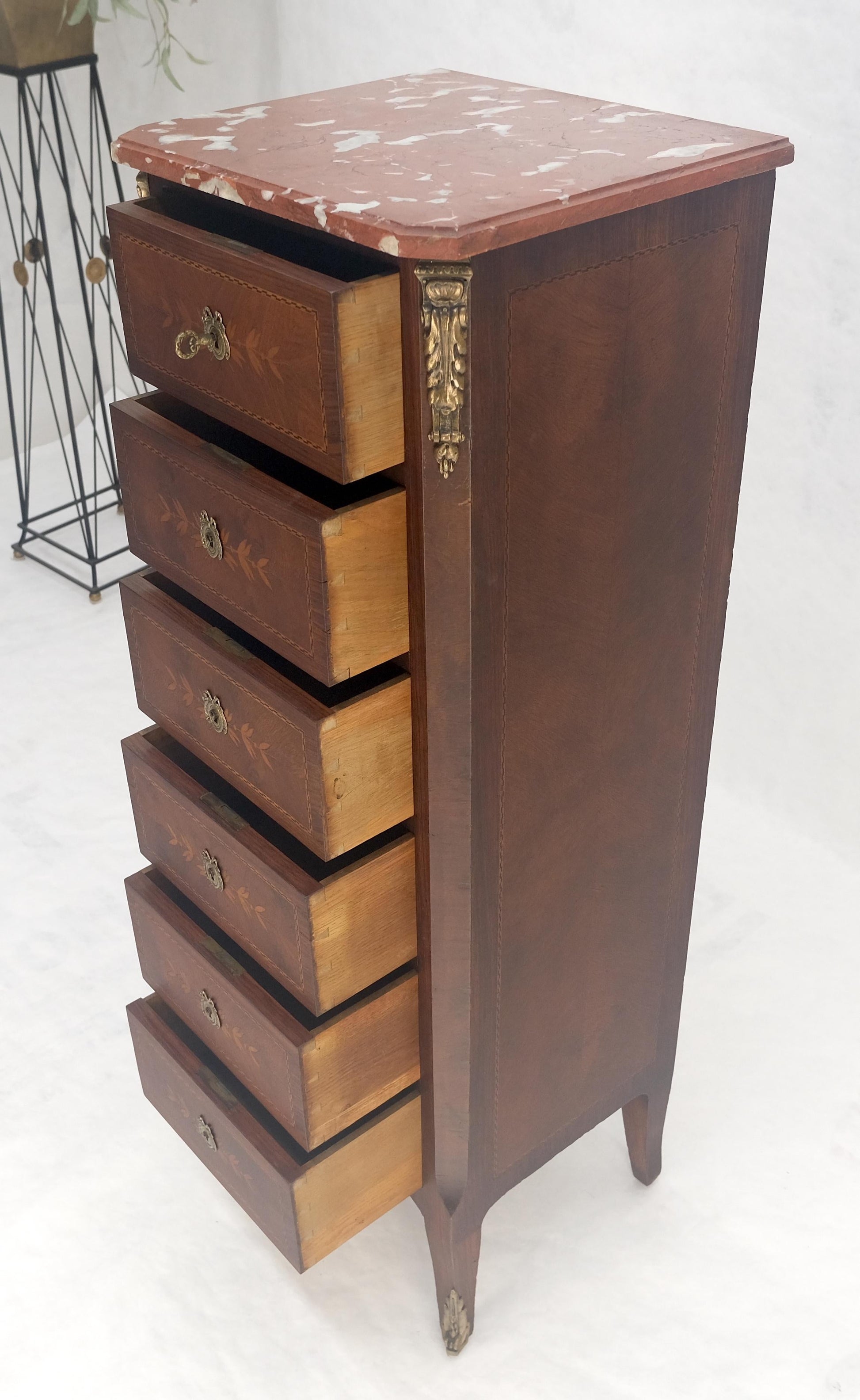 EstablishedLines Rouge Marble Top 6 Drawers w/ Dovetails French Louis XV Lingerie Chest Dresser