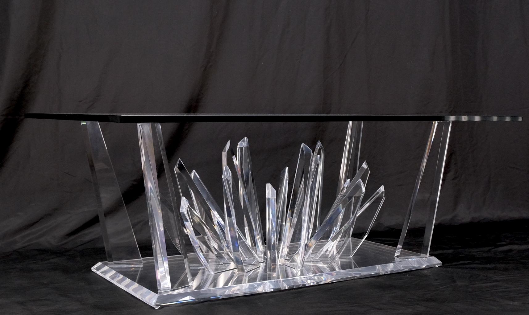 EstablishedLines Lucite "Ice Crystals" Base Rectangle Glass Top Mid-Century Modern Coffee Table