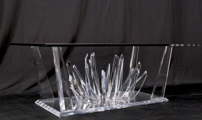 EstablishedLines Lucite "Ice Crystals" Base Rectangle Glass Top Mid-Century Modern Coffee Table