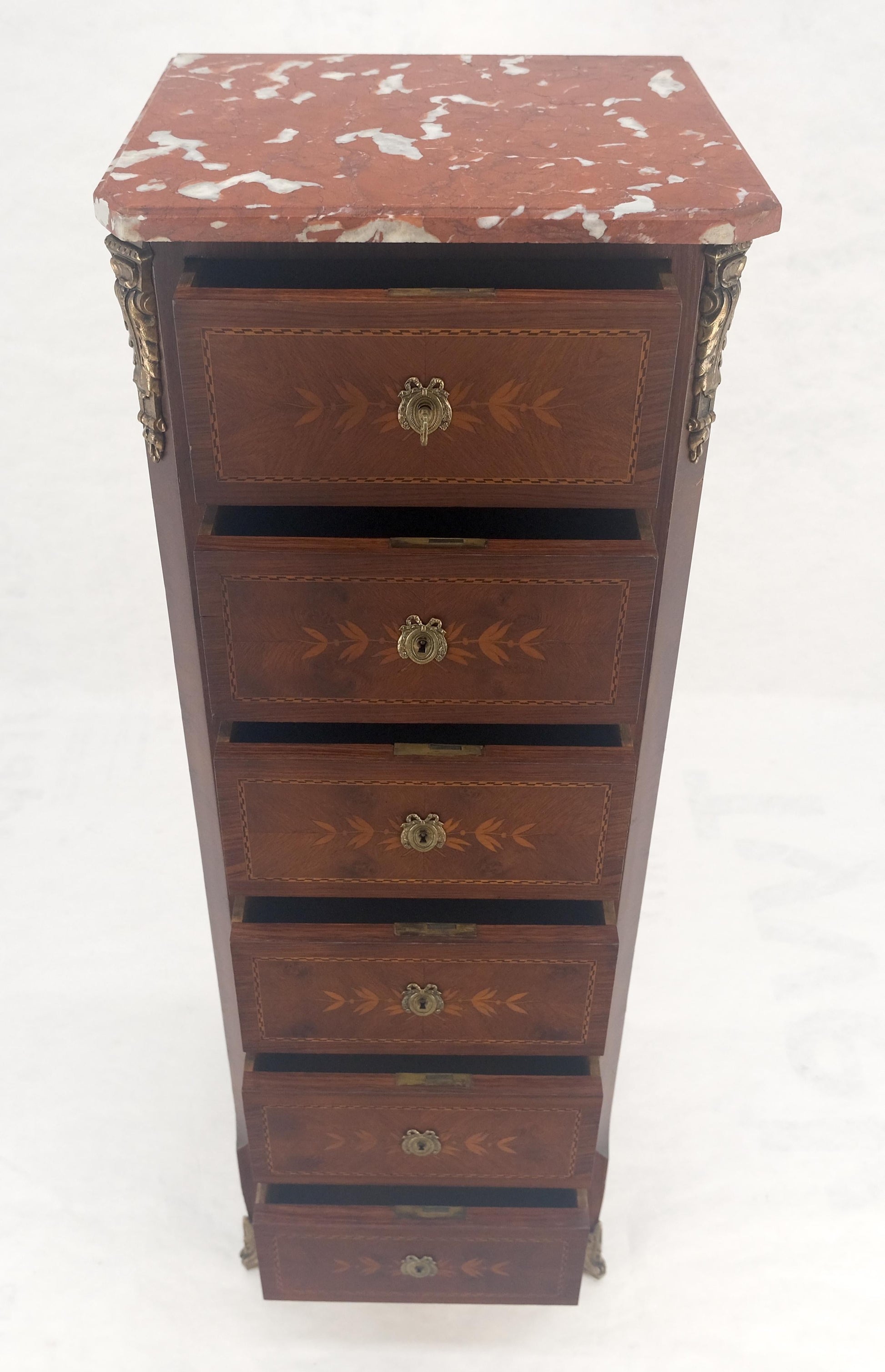 EstablishedLines Rouge Marble Top 6 Drawers w/ Dovetails French Louis XV Lingerie Chest Dresser