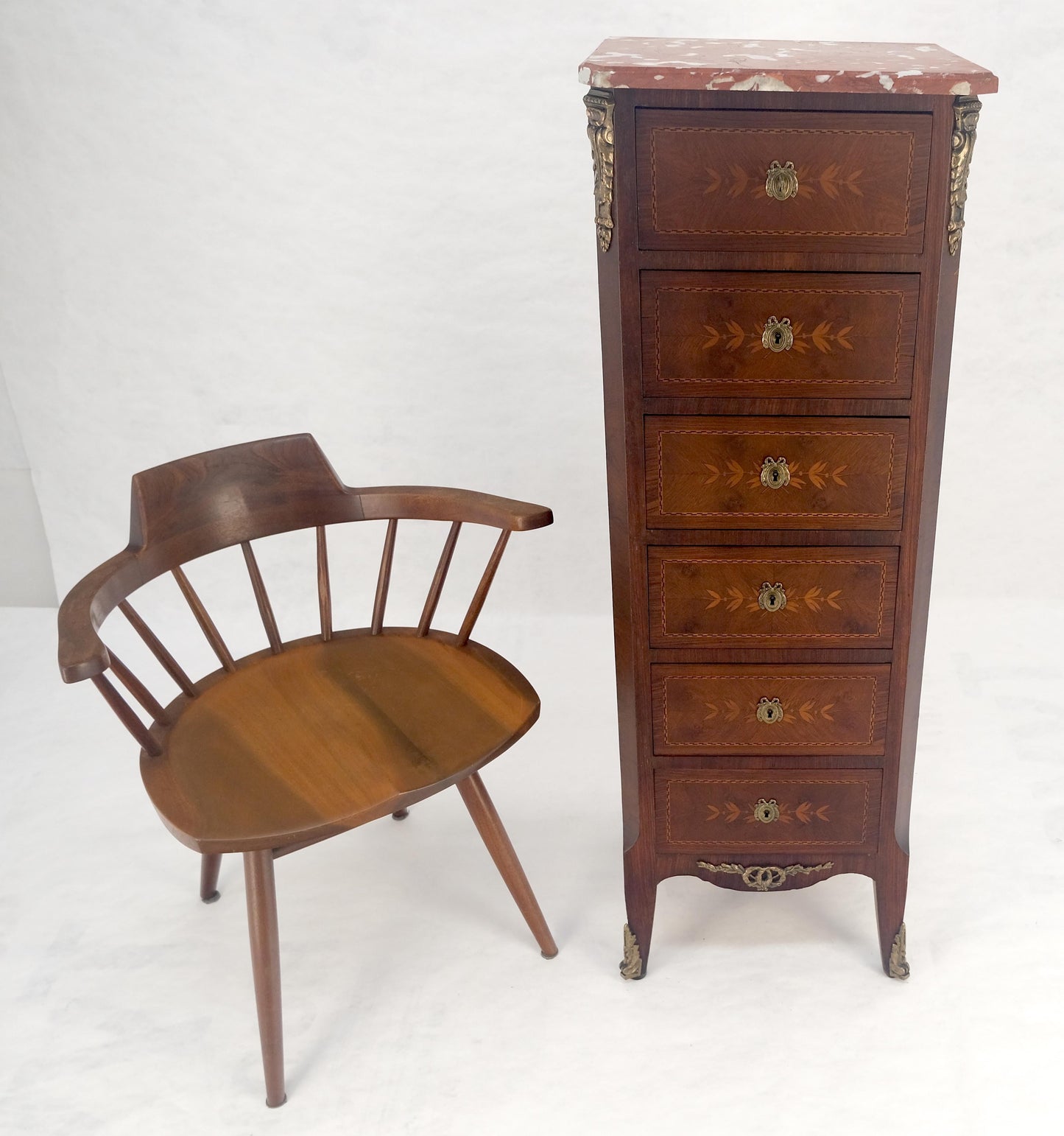 EstablishedLines Rouge Marble Top 6 Drawers w/ Dovetails French Louis XV Lingerie Chest Dresser