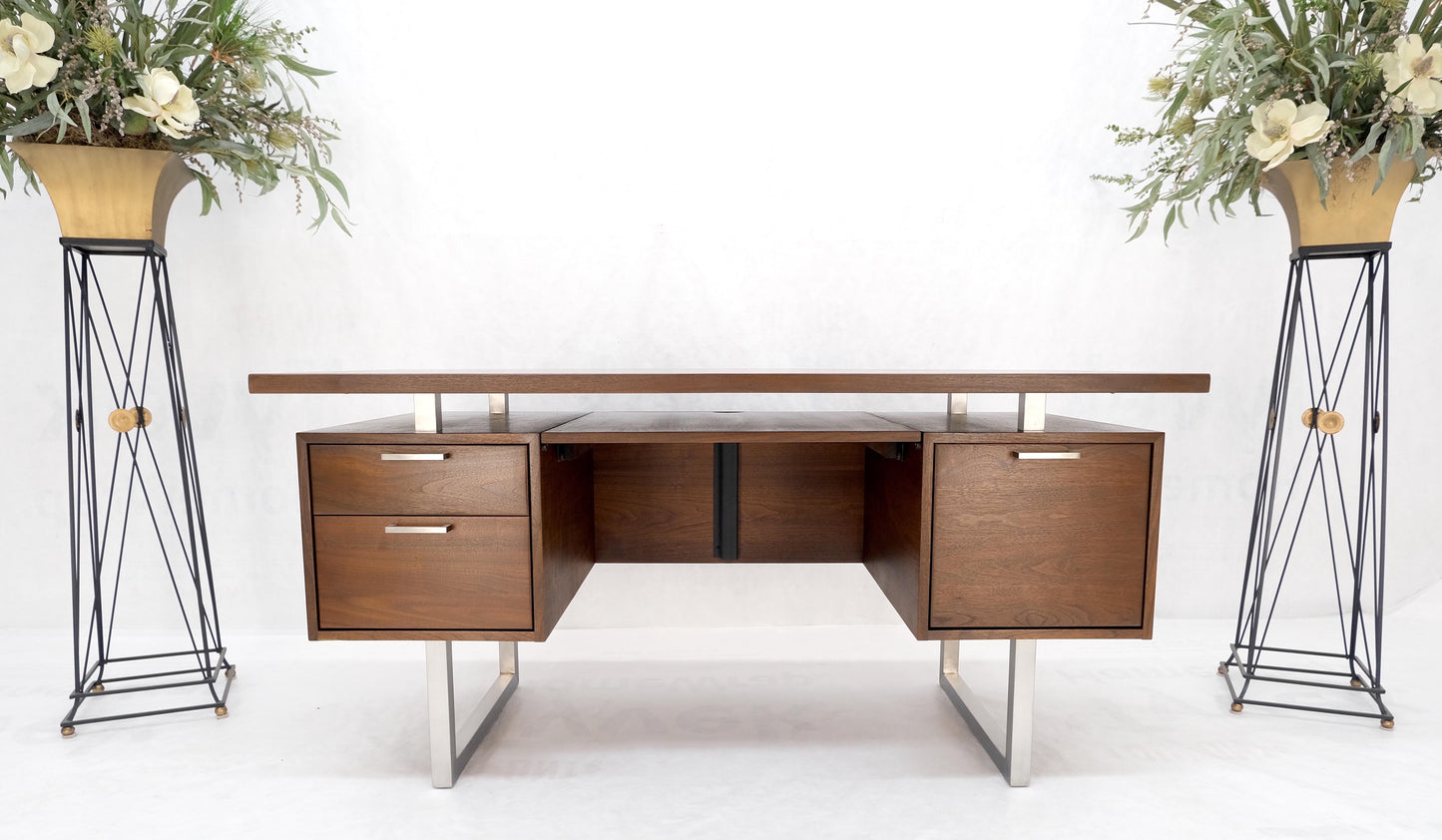 EstablishedLines Solid Walnut Mid-Century Modern Floating Top All Restored Desk Table Mint!