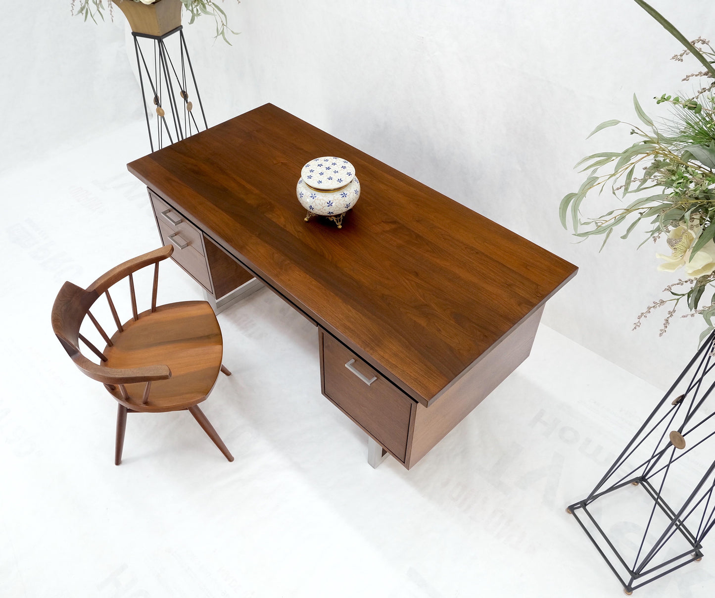 EstablishedLines Solid Walnut Mid-Century Modern Floating Top All Restored Desk Table Mint!