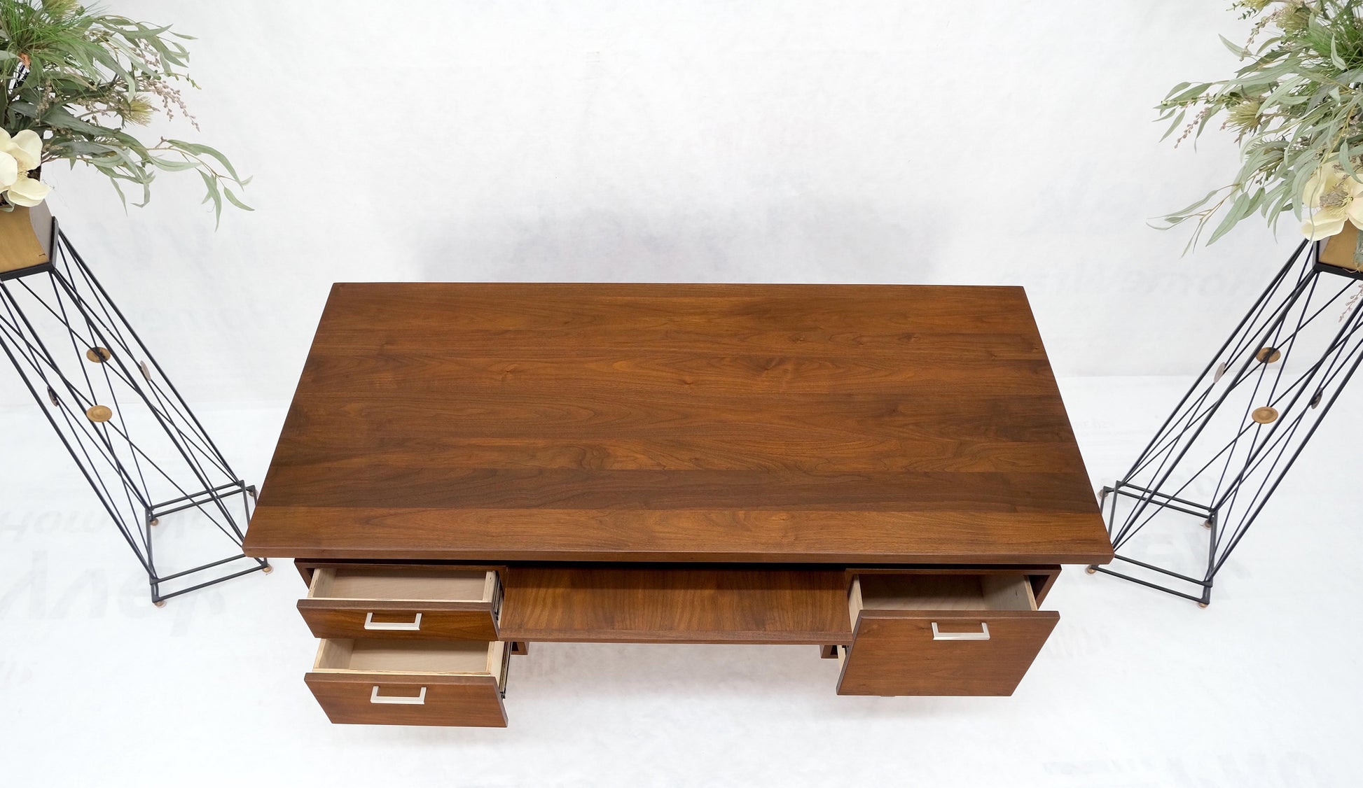 EstablishedLines Solid Walnut Mid-Century Modern Floating Top All Restored Desk Table Mint!