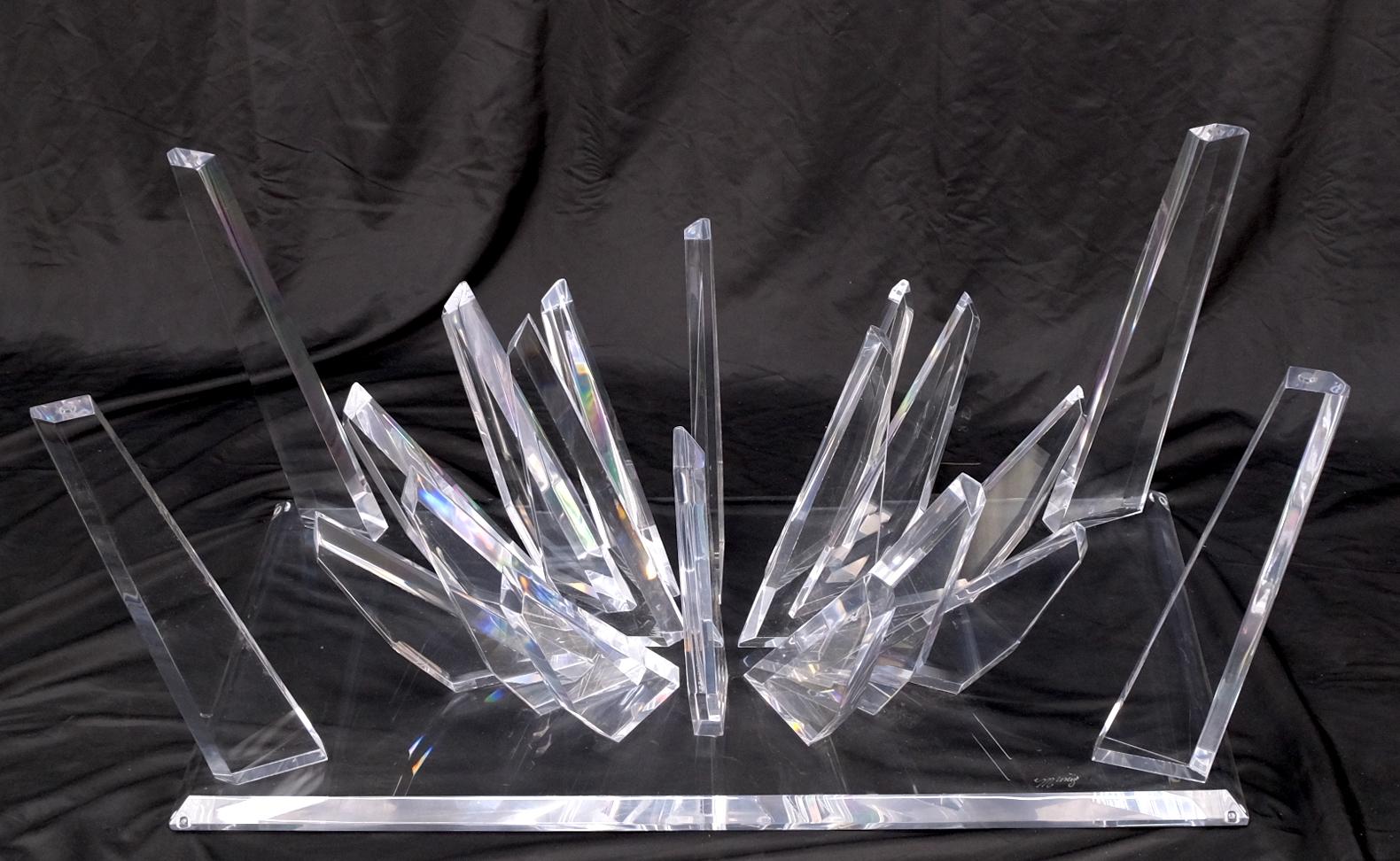 EstablishedLines Lucite "Ice Crystals" Base Rectangle Glass Top Mid-Century Modern Coffee Table