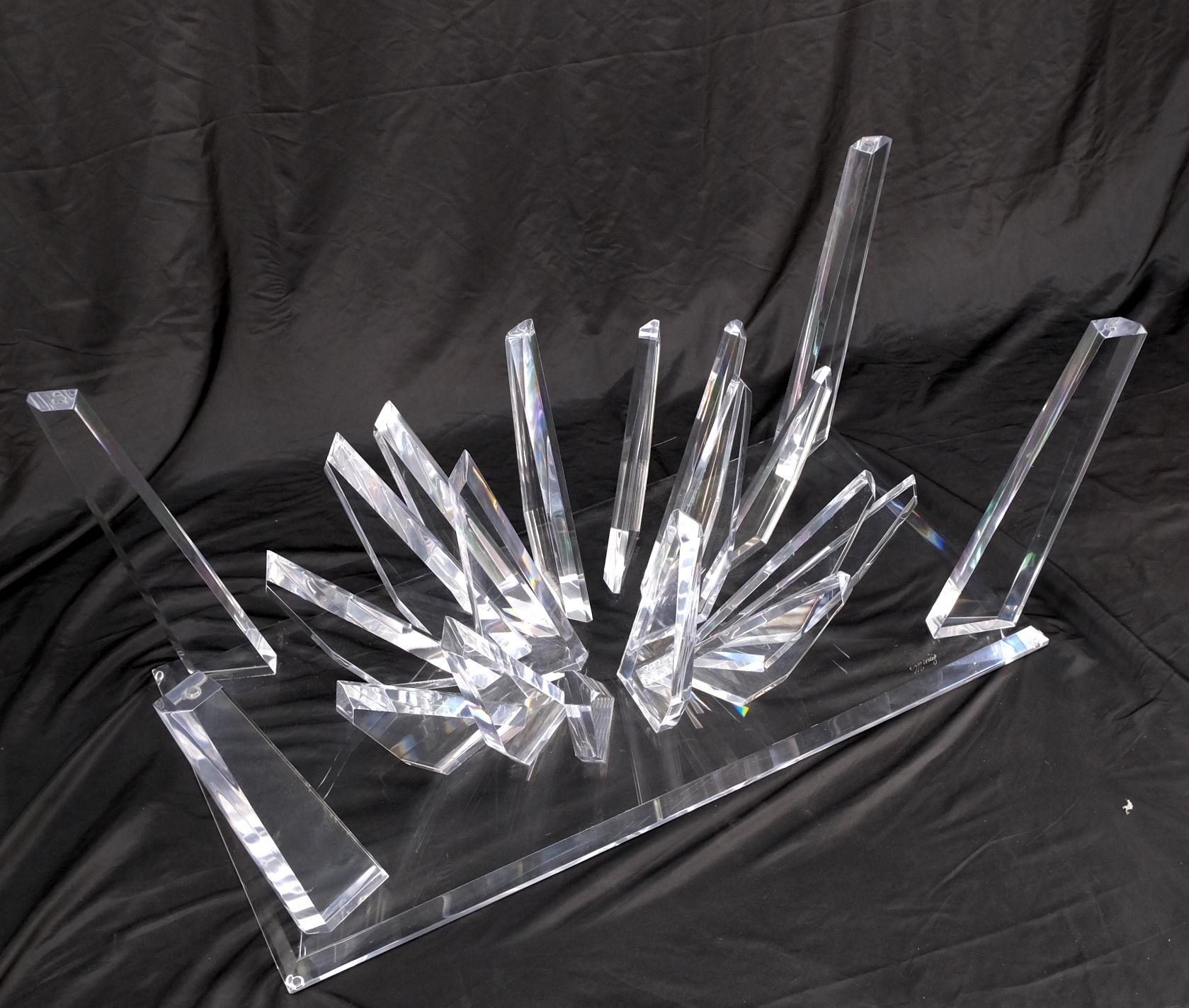 EstablishedLines Lucite "Ice Crystals" Base Rectangle Glass Top Mid-Century Modern Coffee Table