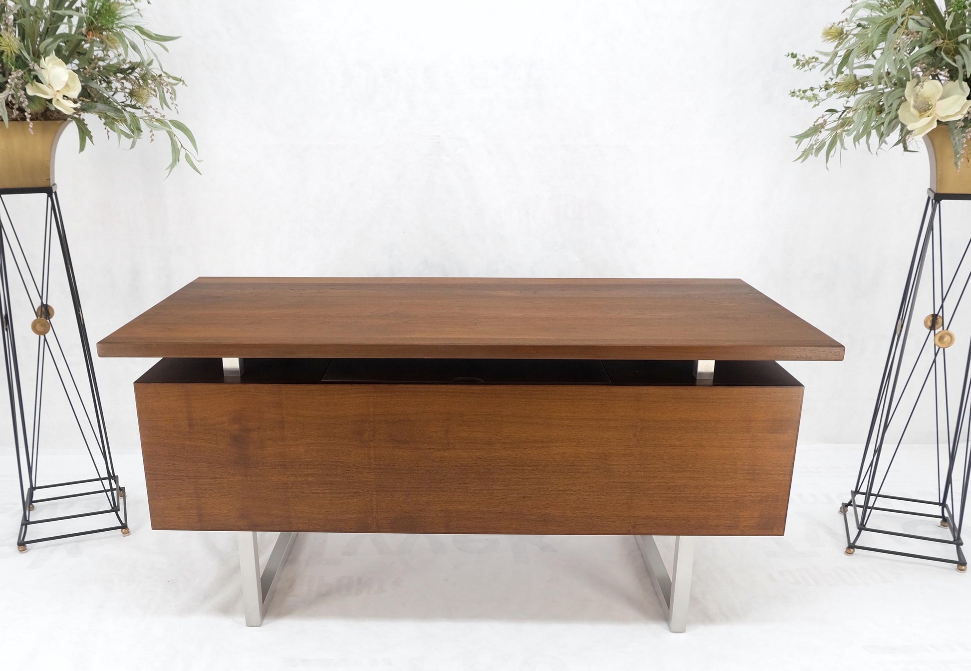 EstablishedLines Solid Walnut Mid-Century Modern Floating Top All Restored Desk Table Mint!