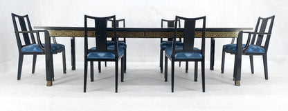 EstablishedLines Black Lacquer Gold Ornament Decorated 6 Chairs 2 Leaves Dining Table Set MINT!