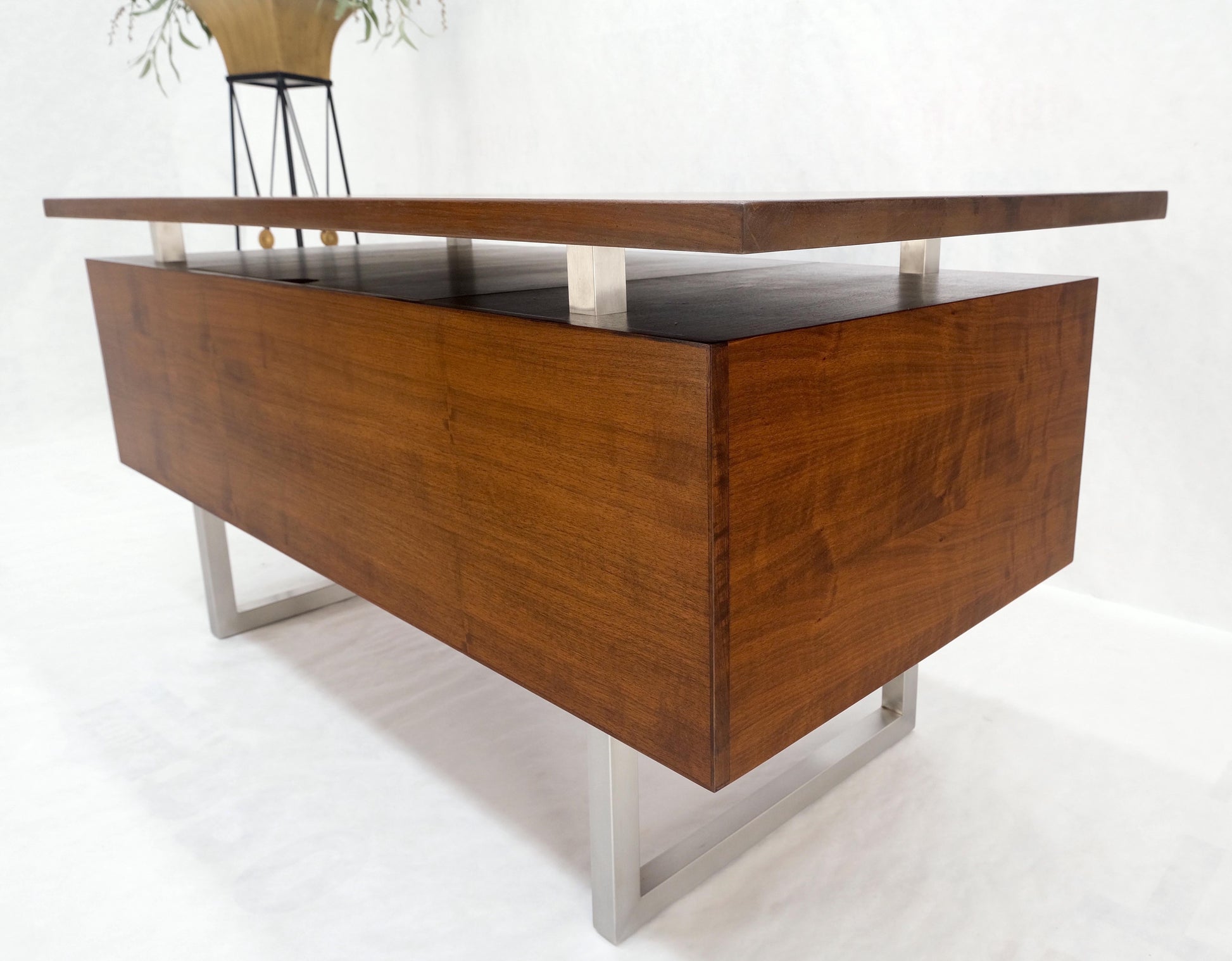 EstablishedLines Solid Walnut Mid-Century Modern Floating Top All Restored Desk Table Mint!