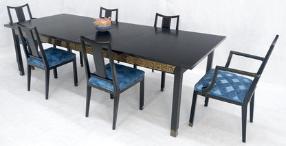 EstablishedLines Black Lacquer Gold Ornament Decorated 6 Chairs 2 Leaves Dining Table Set MINT!