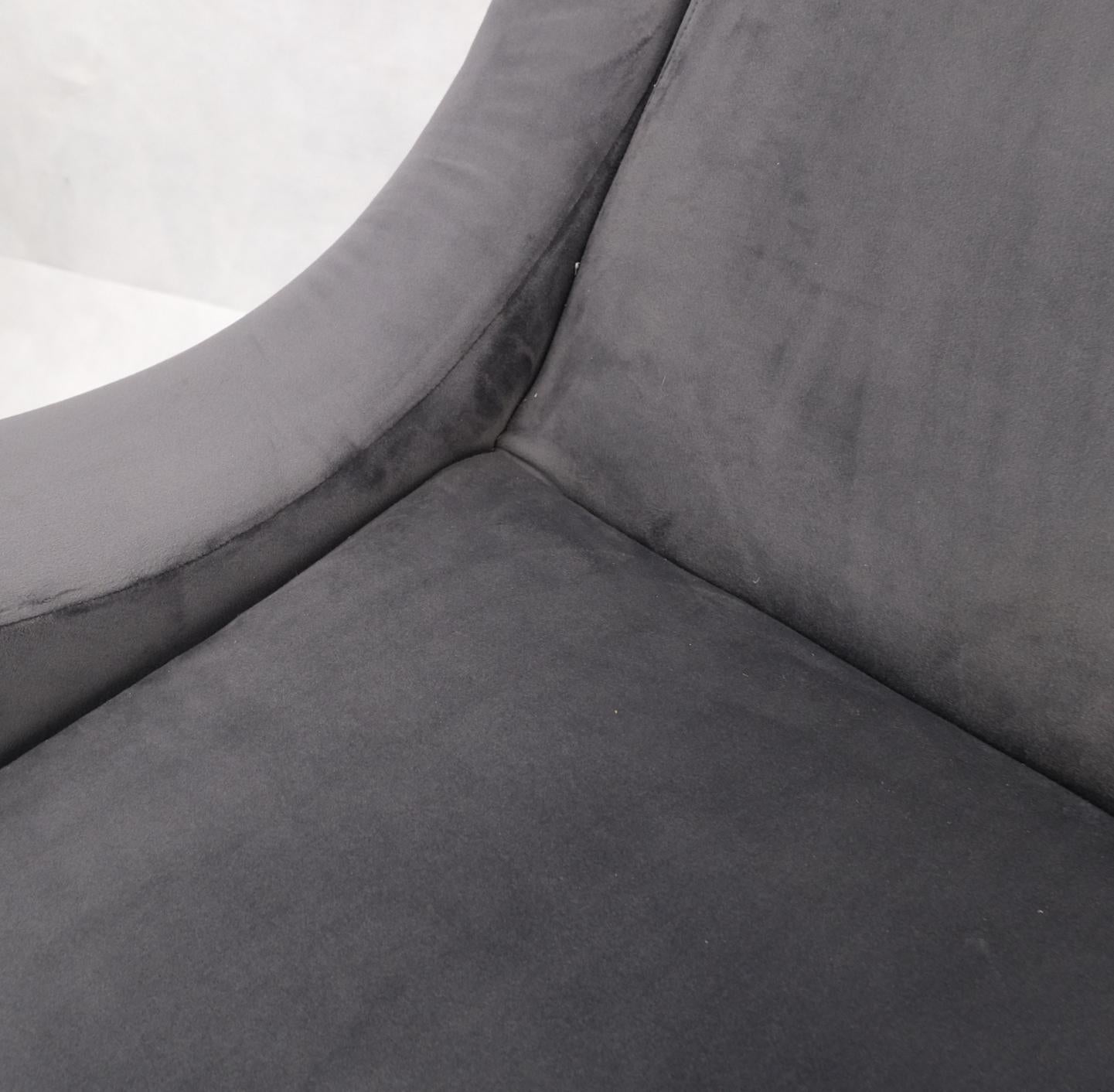 EstablishedLines Pair Italian Mid-Century Modern Brass Legs Grey Arm Lounge Chairs