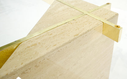 EstablishedLines Travertine Cube Base Square Glass Top Italian Mid-Century Modern Coffee Table