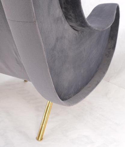 EstablishedLines Pair Italian Mid-Century Modern Brass Legs Grey Arm Lounge Chairs