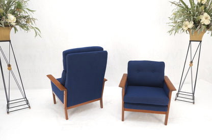 EstablishedLines Danish Mid-Century Modern Teak Frames New Wool Upholstery Lounge Chairs Refinish