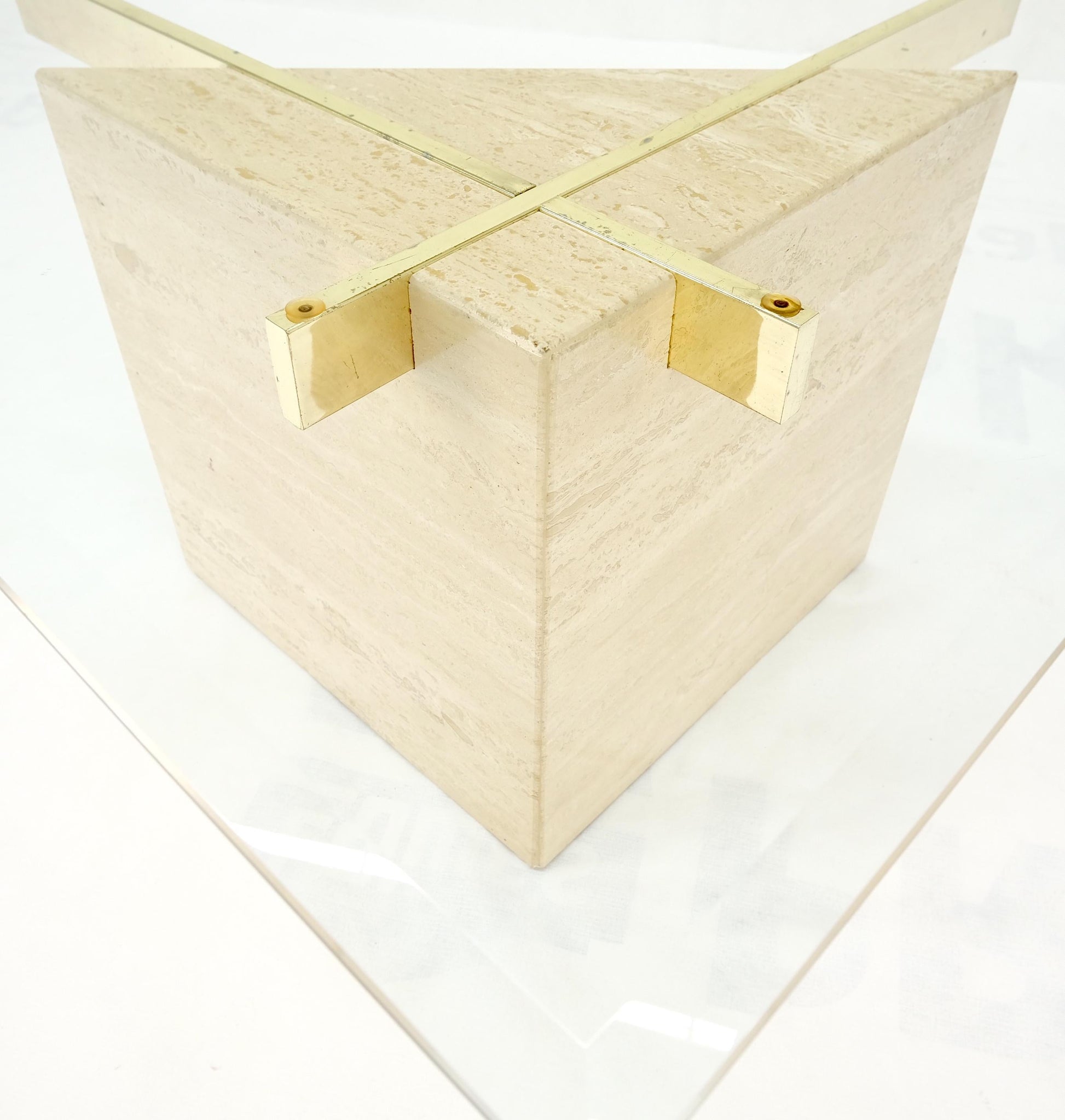 EstablishedLines Travertine Cube Base Square Glass Top Italian Mid-Century Modern Coffee Table