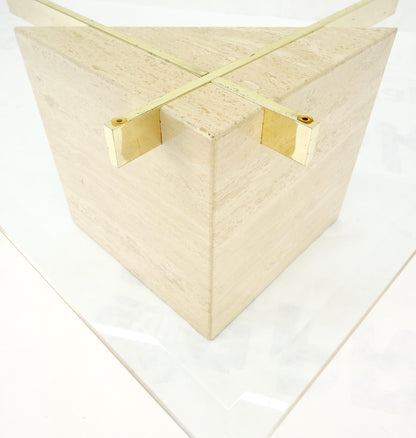 EstablishedLines Travertine Cube Base Square Glass Top Italian Mid-Century Modern Coffee Table