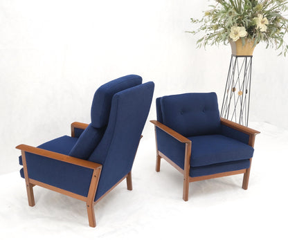 EstablishedLines Danish Mid-Century Modern Teak Frames New Wool Upholstery Lounge Chairs Refinish