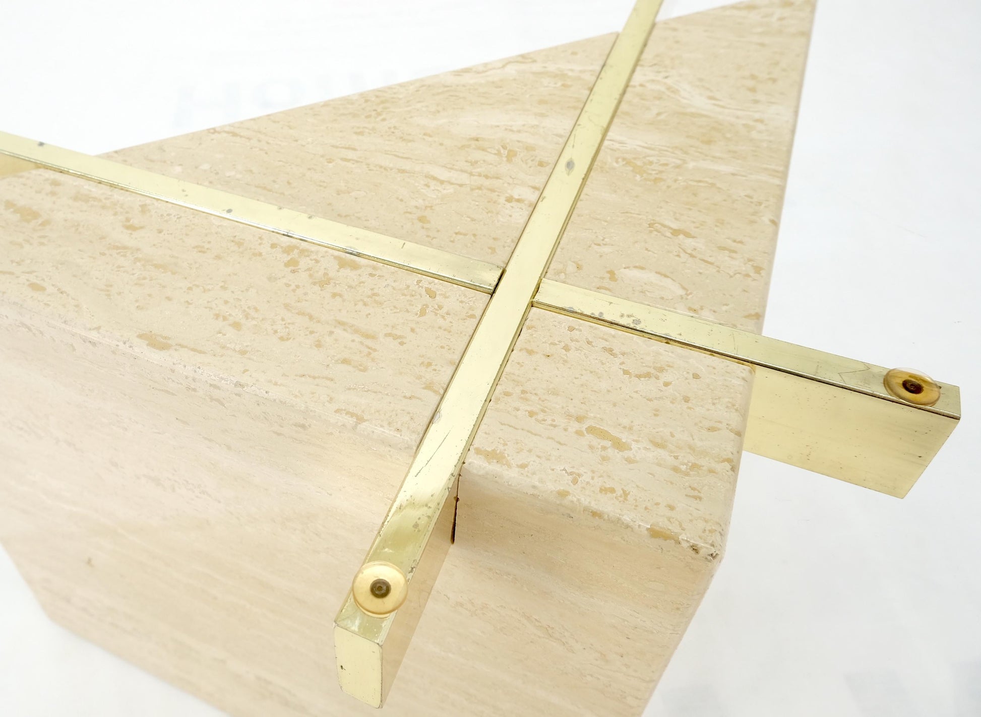 EstablishedLines Travertine Cube Base Square Glass Top Italian Mid-Century Modern Coffee Table