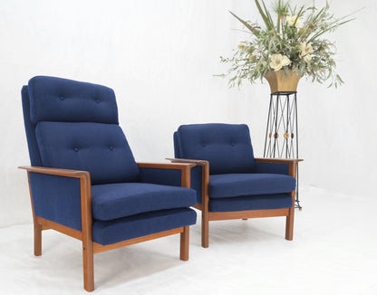 EstablishedLines Danish Mid-Century Modern Teak Frames New Wool Upholstery Lounge Chairs Refinish