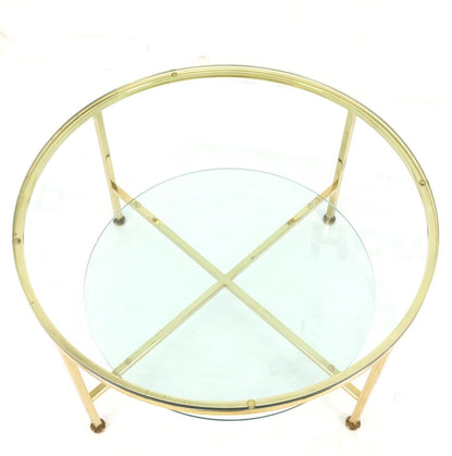EstablishedLines Two Tier Cross Shape Brass Base Round Occasional Coffee Side End Table Stand