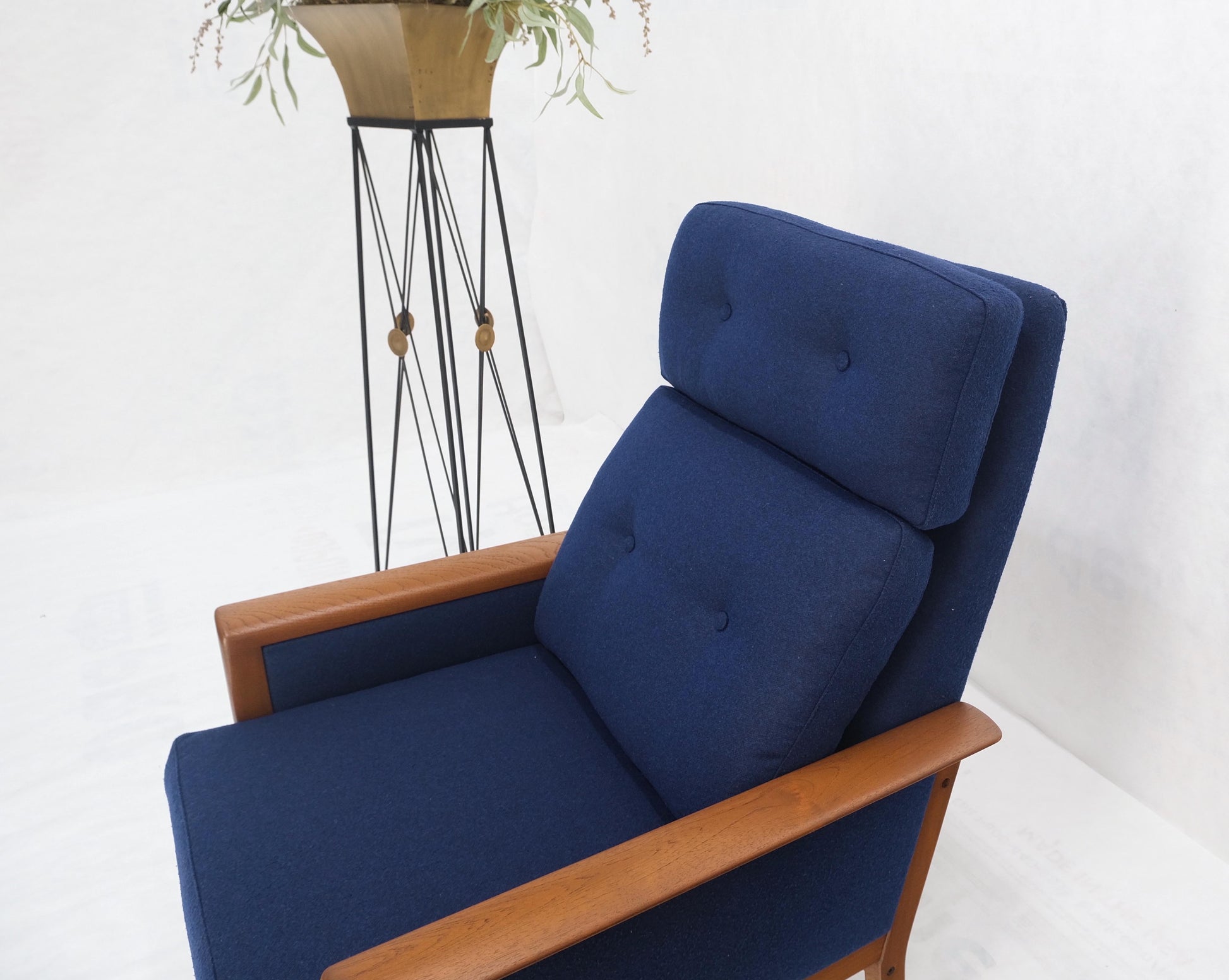 EstablishedLines Danish Mid-Century Modern Teak Frames New Wool Upholstery Lounge Chairs Refinish