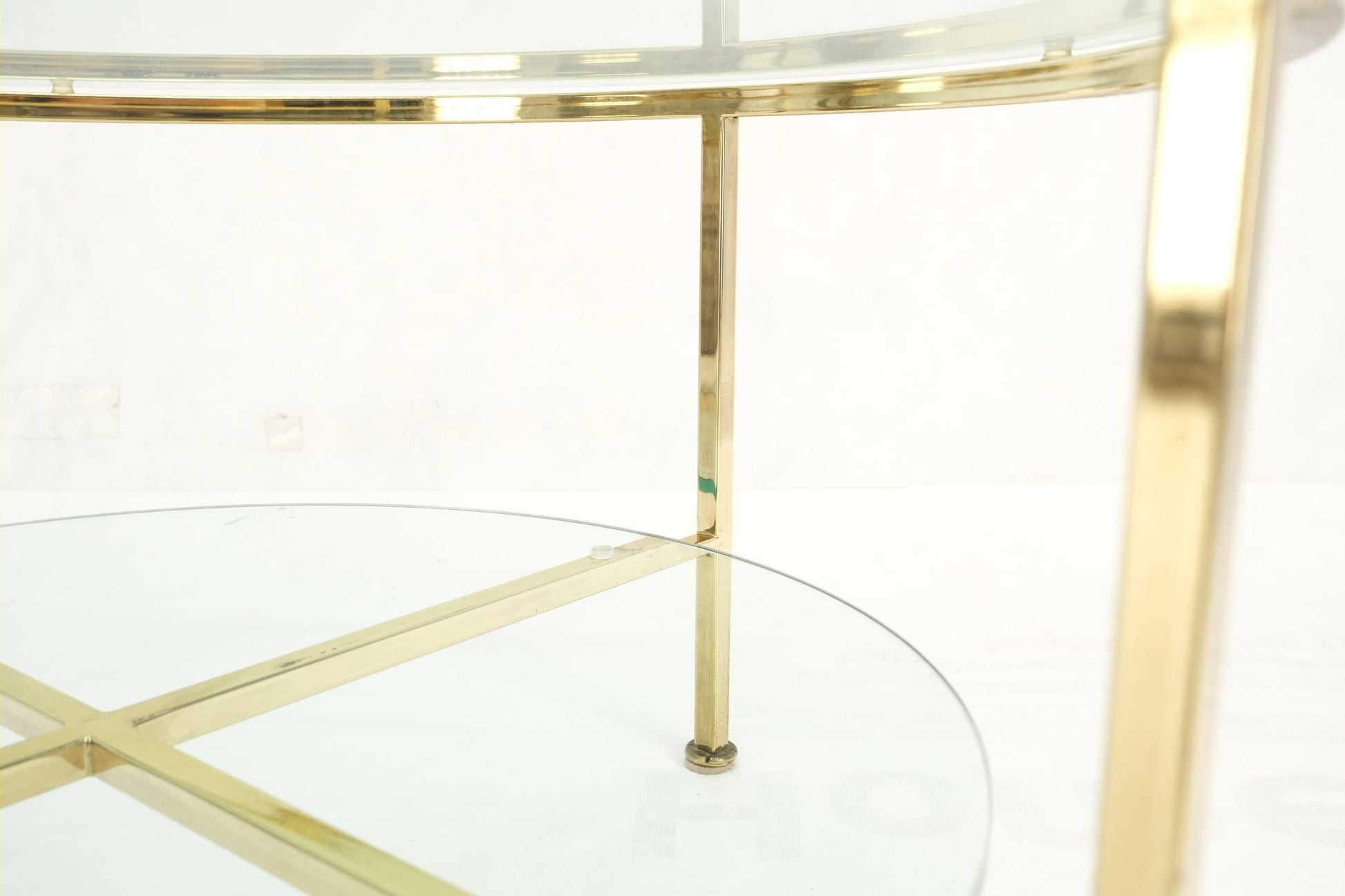 EstablishedLines Two Tier Cross Shape Brass Base Round Occasional Coffee Side End Table Stand