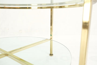 EstablishedLines Two Tier Cross Shape Brass Base Round Occasional Coffee Side End Table Stand